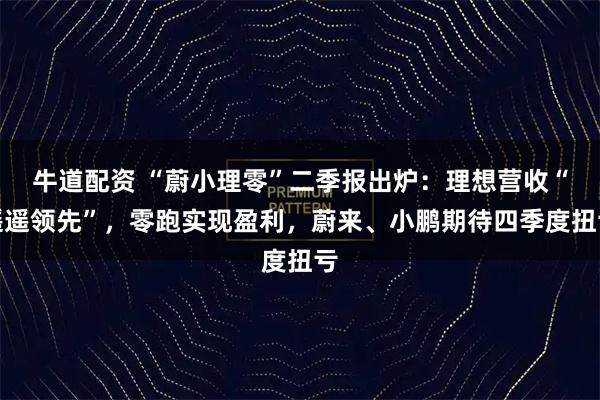 牛道配资 “蔚小理零”二季报出炉：理想营收“遥遥领先”，零跑实现盈利，蔚来、小鹏期待四季度扭亏